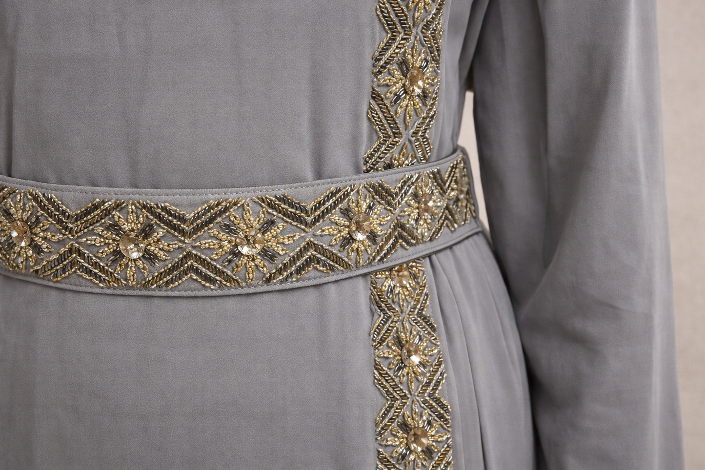 Ash Grey Asymmetric Embroidered Set