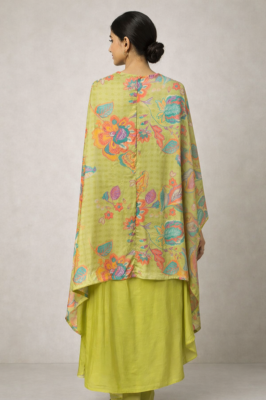 Lime Printed Hand Embroidered Cape