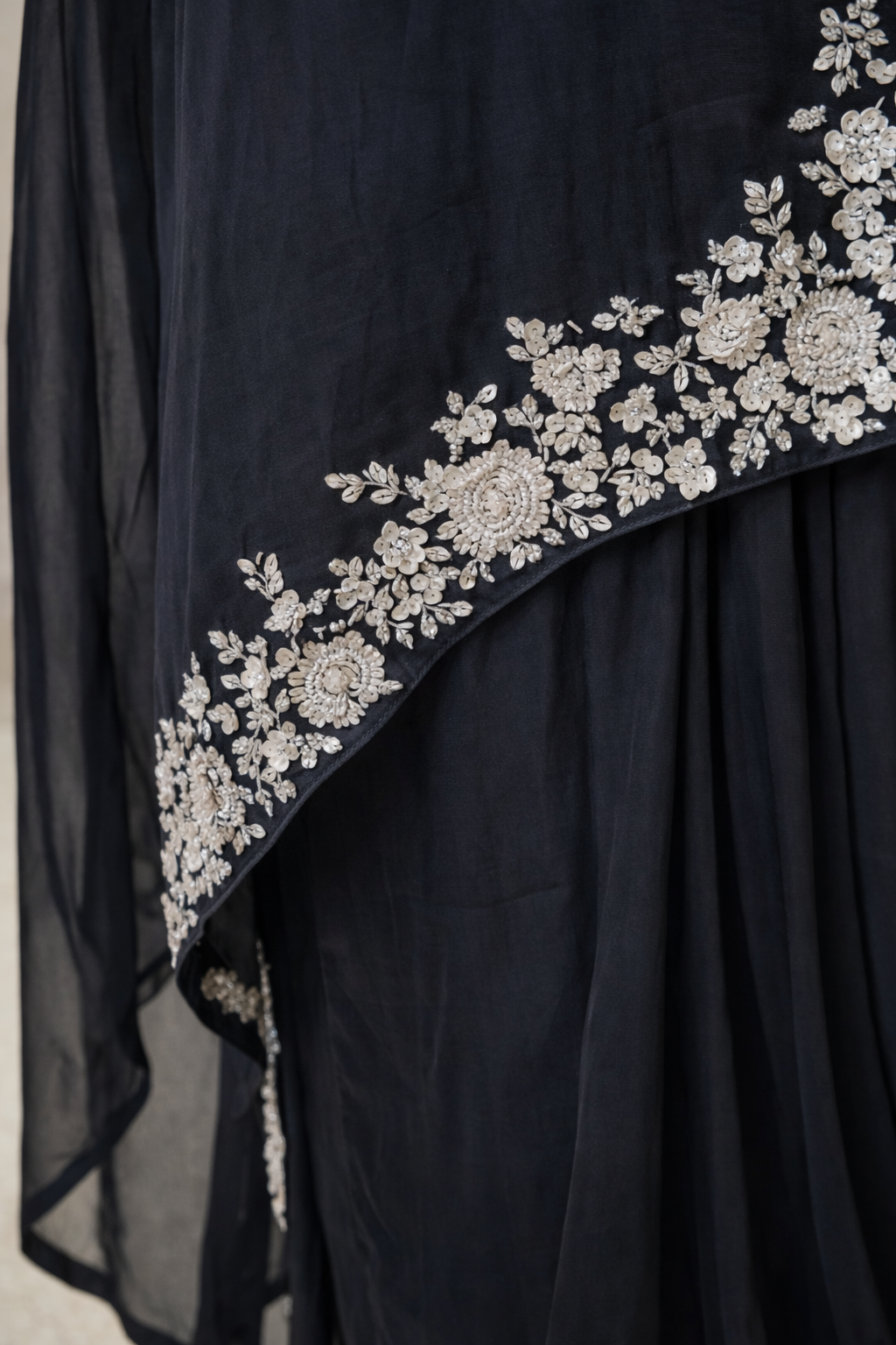 Black Hand Embroidered Cape Set – Elegant Evening Indian Fusion Wear