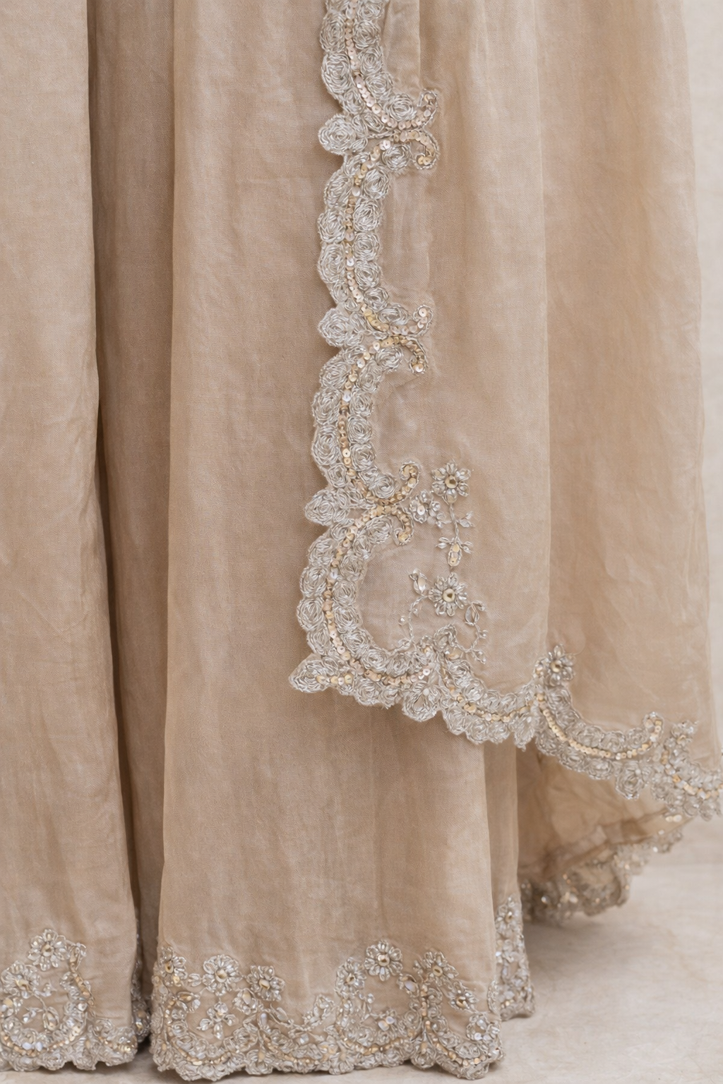 Champagne Embroidered Cape Set – Elegant Indian Fusion Wear