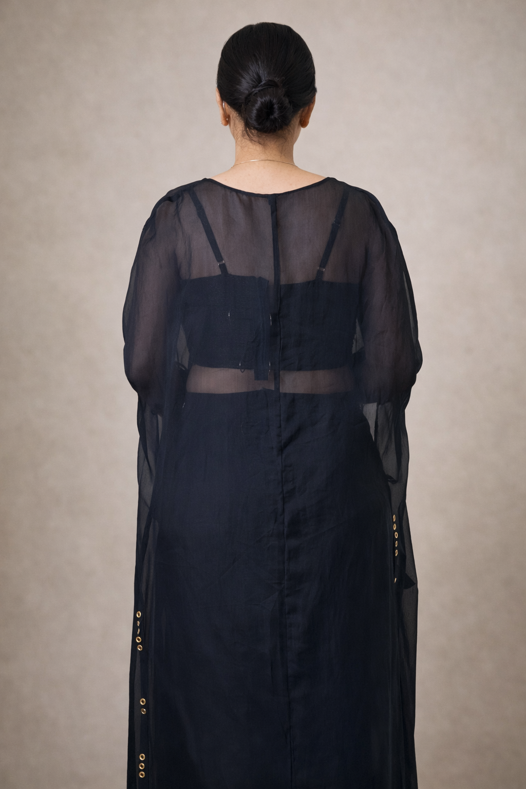 Black Embroidered Tissue Blouse & Georgette Cape and Bottom
