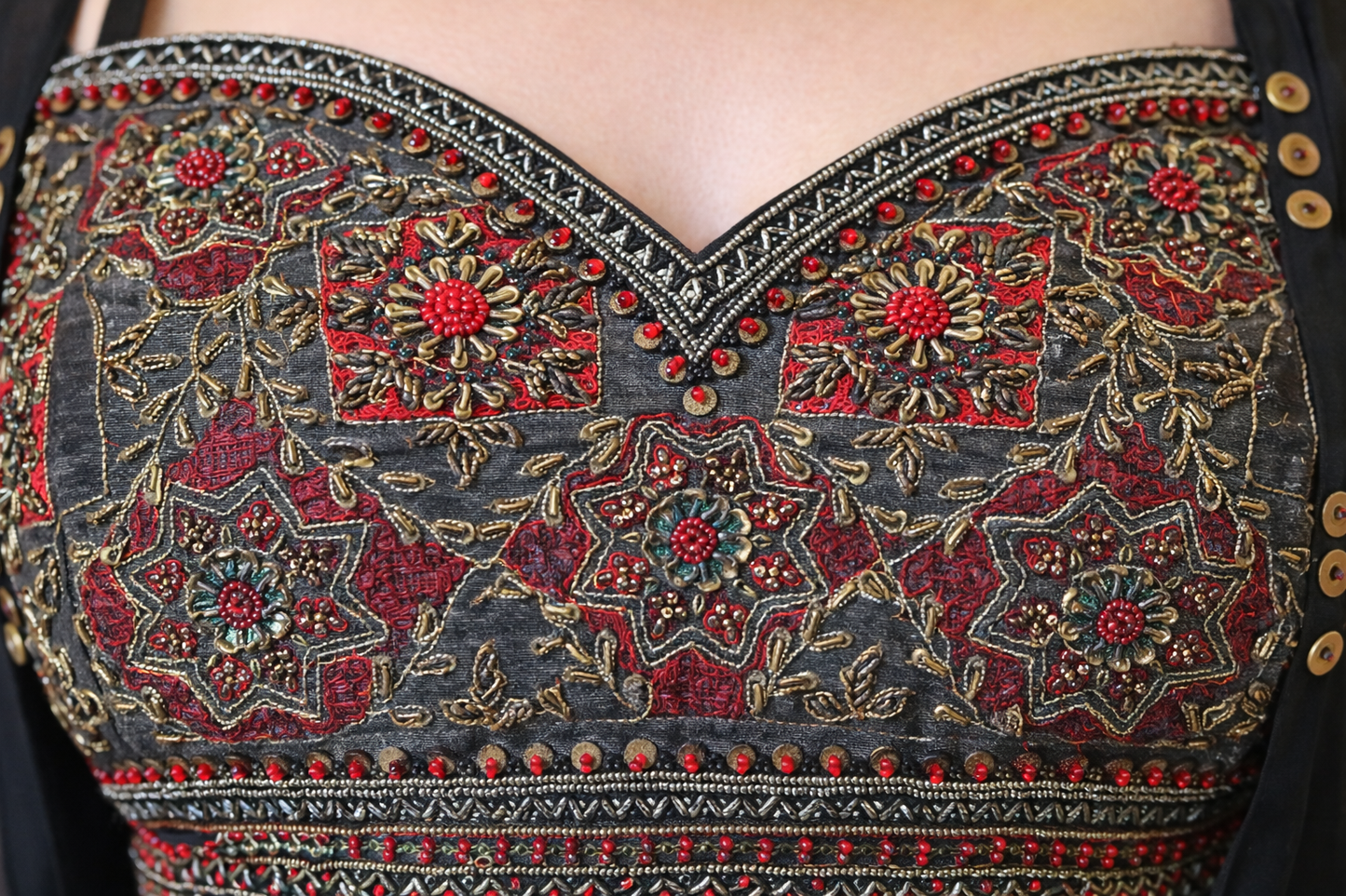 Black Embroidered Tissue Blouse & Georgette Cape and Bottom