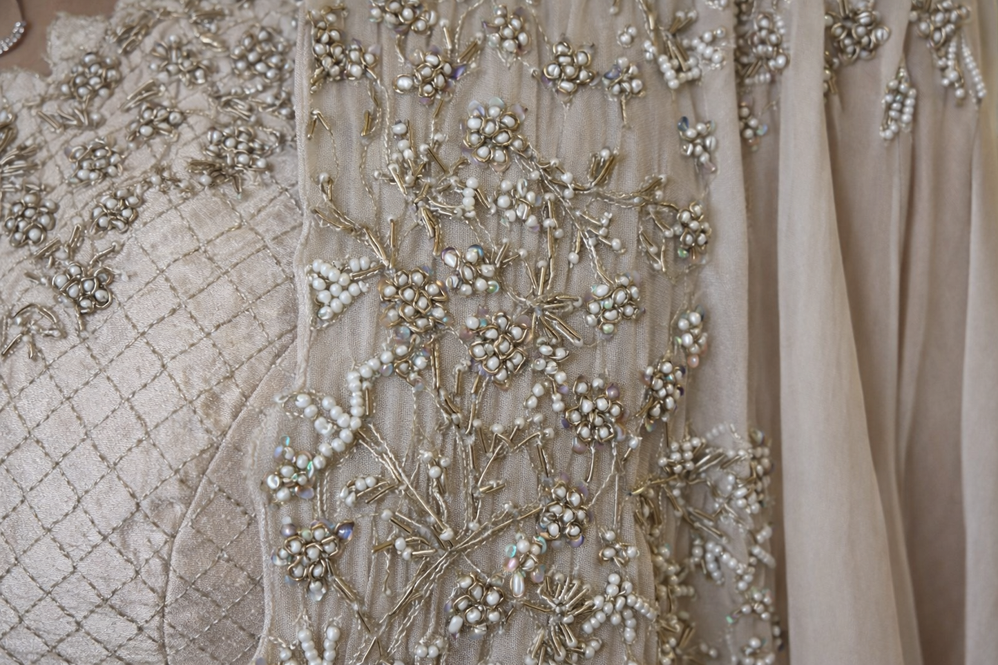 Ivory Embroidered Cape Set with Scalloped Blouse & Drape Pants