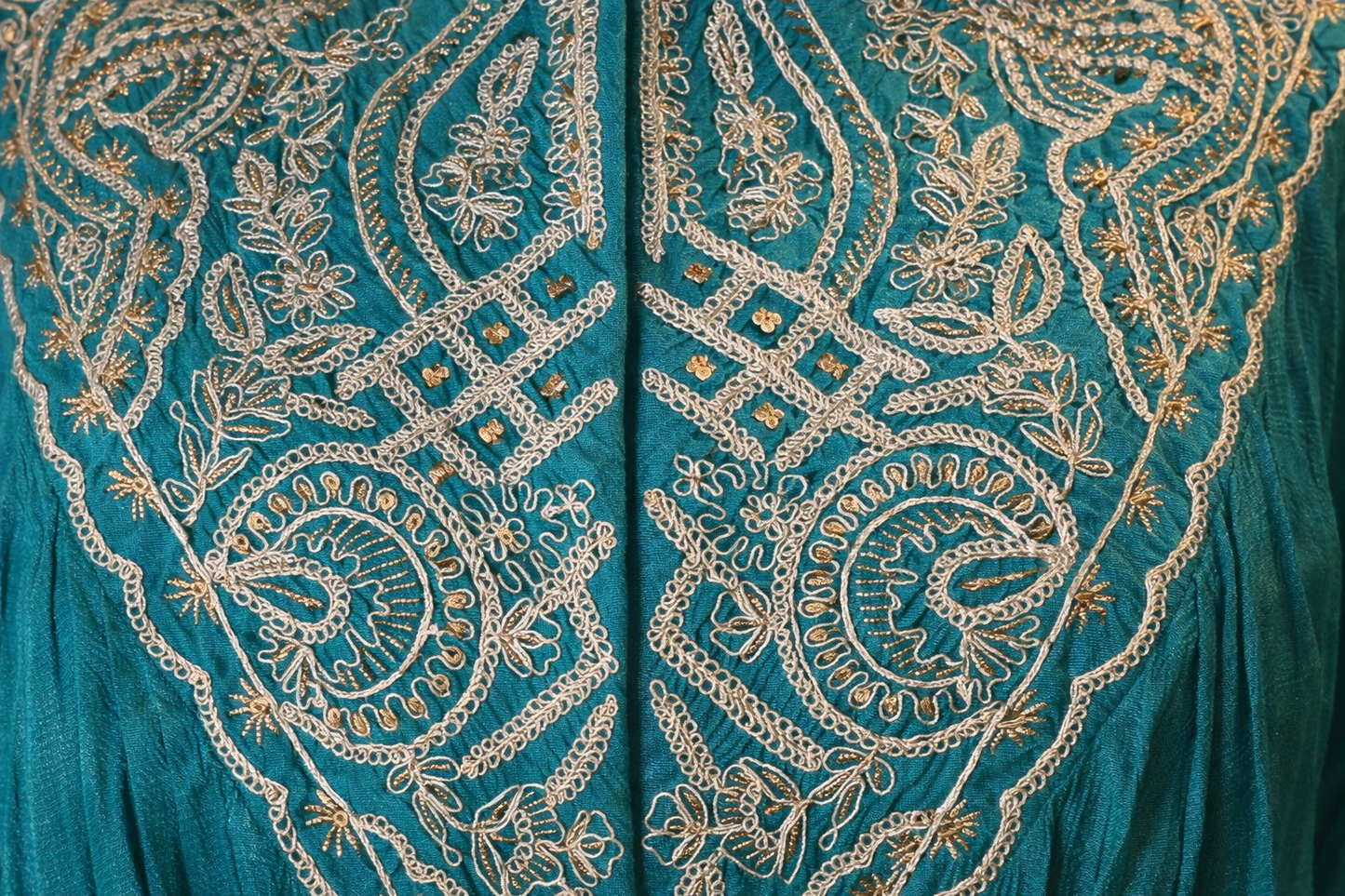 Teal Hand-Embroidered Layered Kaftan Set
