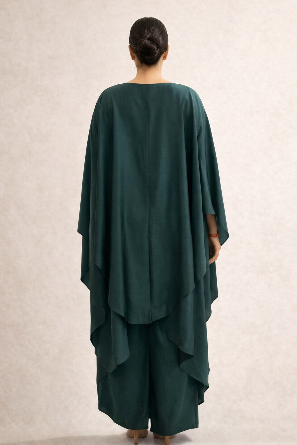 Emerald Satin Kaftan Set with Hand Embroidered Waist