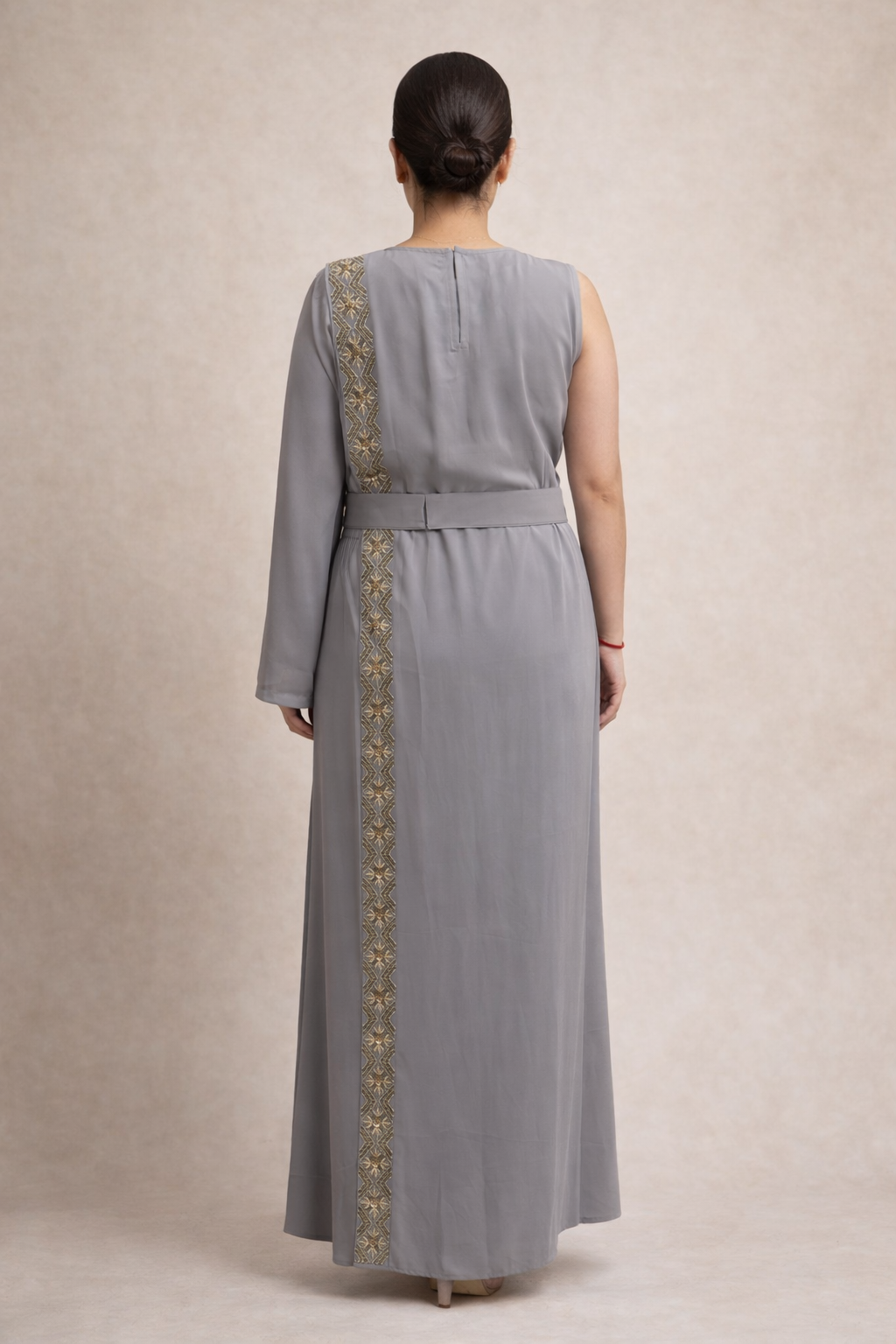 Ash Grey Asymmetric Embroidered Set