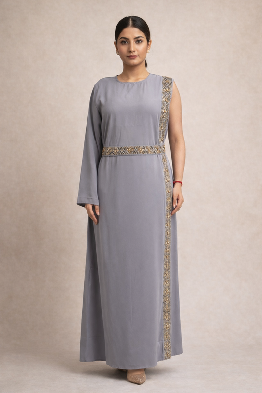 Ash Grey Asymmetric Embroidered Set