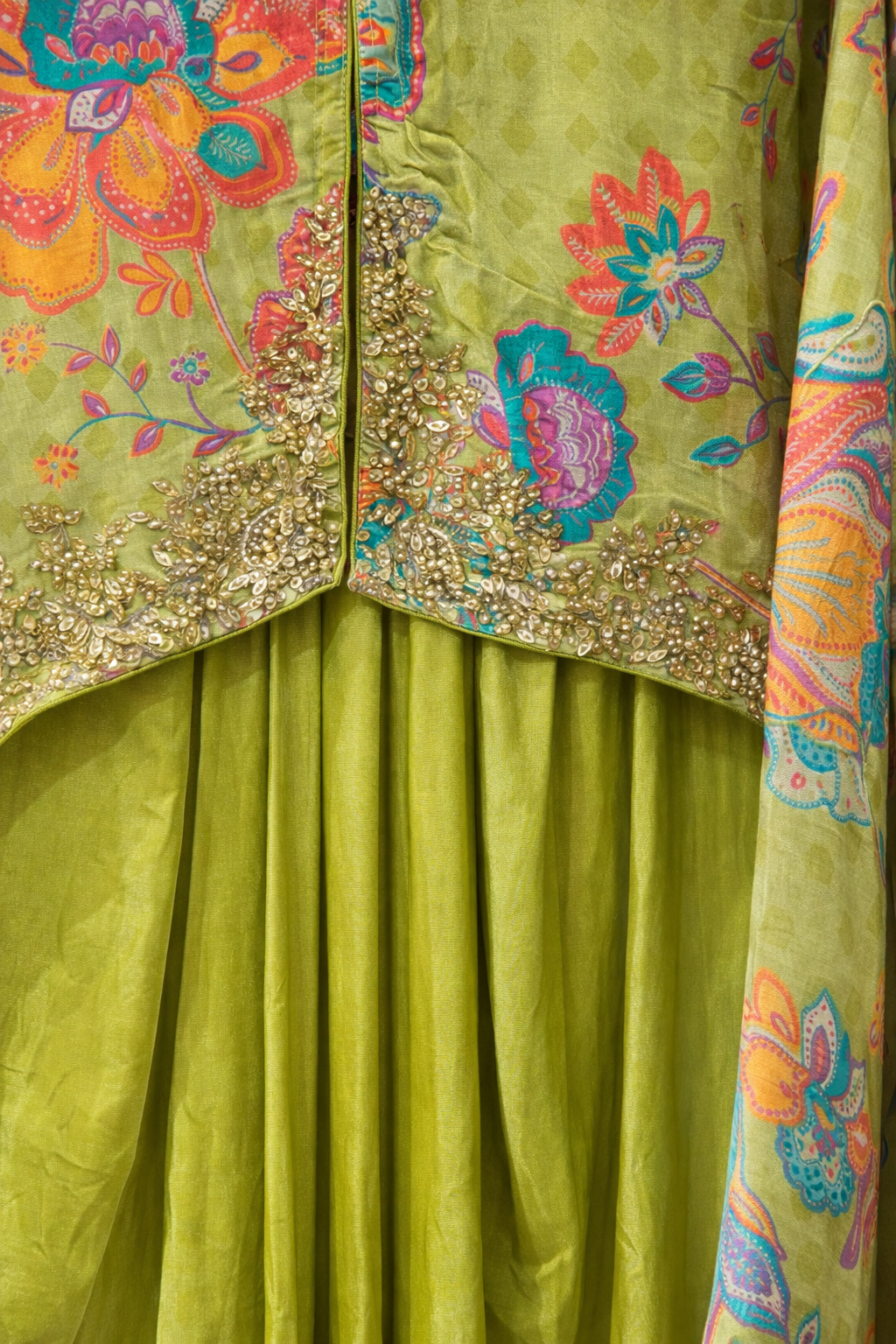 Lime Printed Hand Embroidered Cape