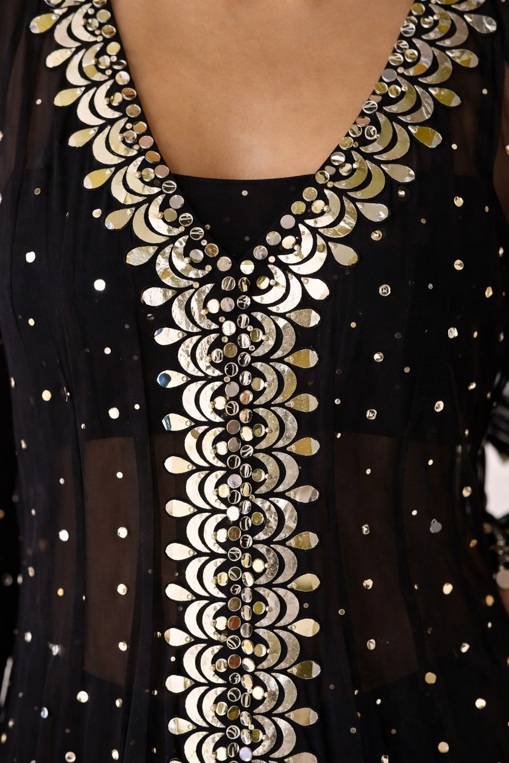 Black Embellished Georgette Kurta Set with Dhoti Pants